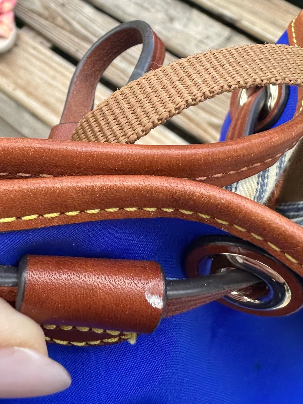 Dooney & Bourke Royal Blue Nylon Shoulder Bag with Brown Trim - Picture 4 of 5